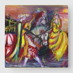 RIDERS IN THE NIGHT SQUARE WALL CLOCK