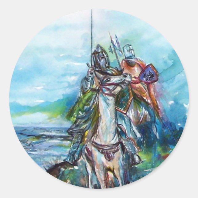 RIDERS IN THE STORM Mediaeval Knights Horseback Classic Round Sticker (Front)