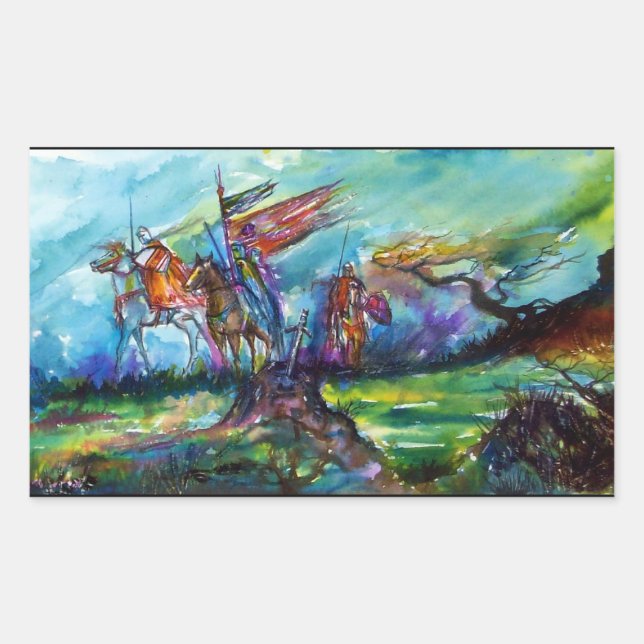 RIDERS IN THE STORM Mediaeval Knights Horseback Rectangular Sticker (Front)