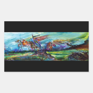 RIDERS IN THE STORM Mediaeval Knights Horseback Rectangular Sticker