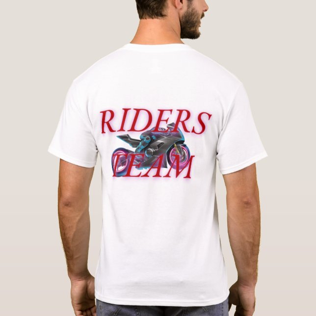 Riders Team Neon Motorcycle Club Logo - Biker Crew T-Shirt (Back)