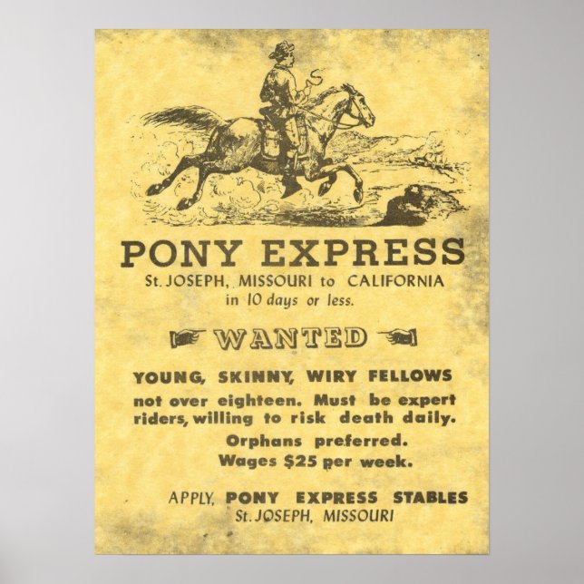Riders Wanted 🌵 Pony Express USA Vintage Western Poster (Front)