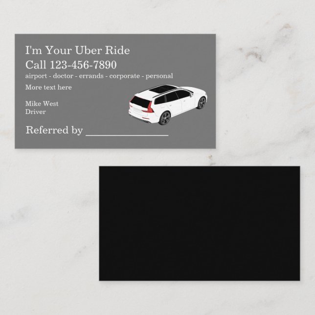Rideshare Taxi Driver Referral Business Template Card (Front/Back)
