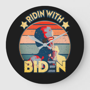 Ridin' With Biden Eating Ice-Cream Retro Sunset Large Clock