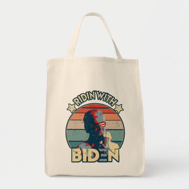 Ridin' With Biden Eating Ice-Cream Retro Sunset Tote Bag (Front)