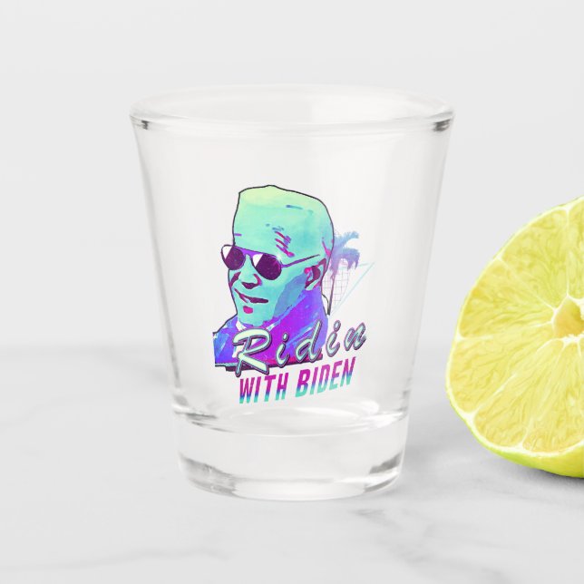 Ridin' With Biden Synthwave Outrun Retro Palm Shot Glass (Front)