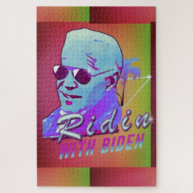 Ridin' With Biden Synthwave Outrun Retro Palm Tree Jigsaw Puzzle (Vertical)