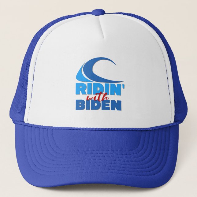 RIDIN' WITH BIDEN Trucker Hat - Blue & White (Front)