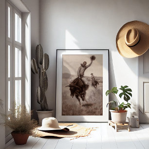 Riding a Bull Elling William Gollings Poster