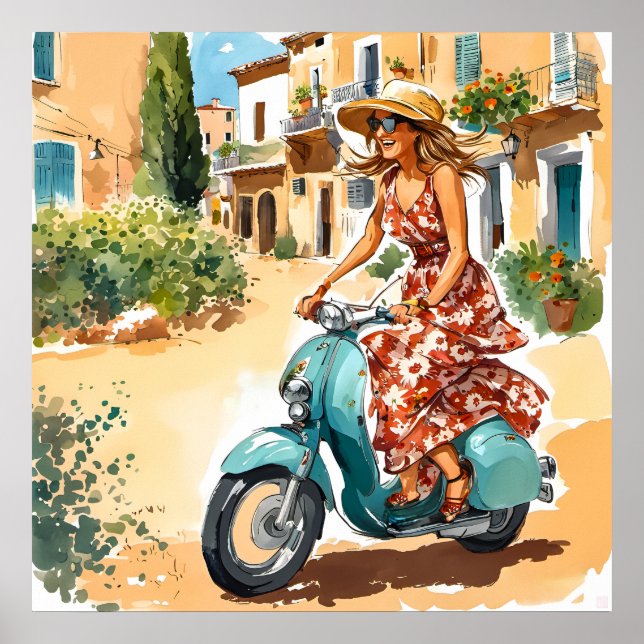 Riding a scooter in Sardinia Print (Front)