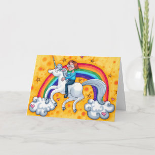 Riding a Unicorn Birthday card template