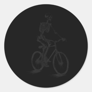 Riding Bicycle Scary Halloween Skeleton Biker Classic Round Sticker