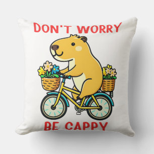 Riding Bike Happy Flowers Kawaii Capybara Cushion