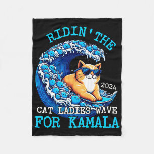Riding Cat Ladies Blue Wave For Kamala Harris Pres Fleece Blanket