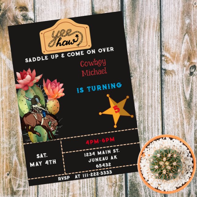 Riding Cowboy Western Cactus Birthday Invitation (Creator Uploaded)