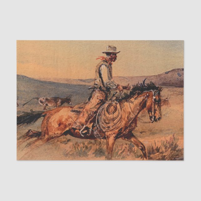 “Riding Herd” Western Art by Edward Borein Tissue Paper (Front)