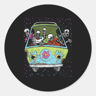 Riding Hippie Van Halloween Costume Retro Bones  Classic Round Sticker