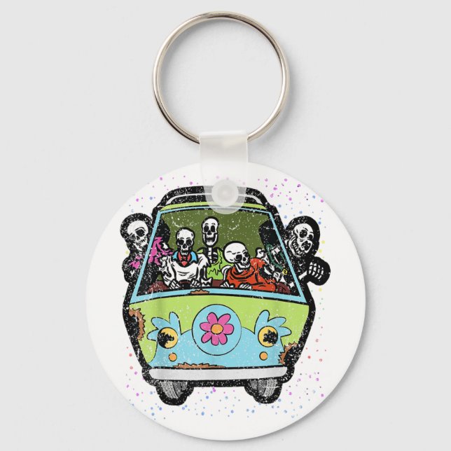 Riding Hippie Van Halloween Costume Retro Bones  Key Ring (Front)