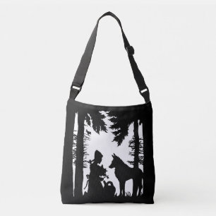 Riding Hood Black Silhouette on White Forest Wolf Crossbody Bag