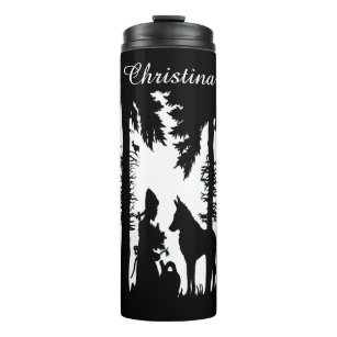 Riding Hood Sitting in Woods Flowers Trees Wolf Thermal Tumbler