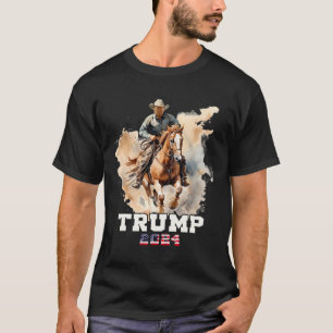 Riding Horse American Flag Cowboy 1  T-Shirt