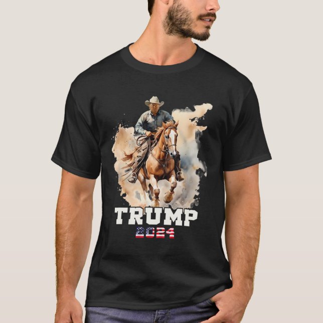 Riding Horse American Flag Cowboy 1  T-Shirt (Front)