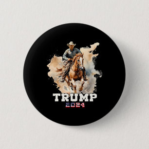 Riding Horse American Flag Cowboy 6 Cm Round Badge