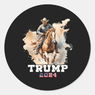 Riding Horse American Flag Cowboy Classic Round Sticker