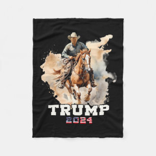 Riding Horse American Flag Cowboy Fleece Blanket