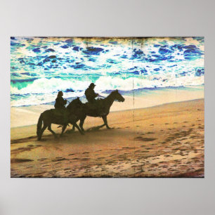 Riding Horses at the Beach Poster