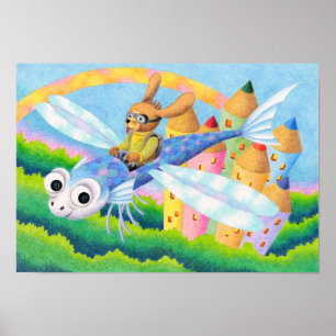 Riding in a fish-shaped glider. poster