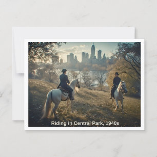Riding in Central Park, 1940s Scene Postcard