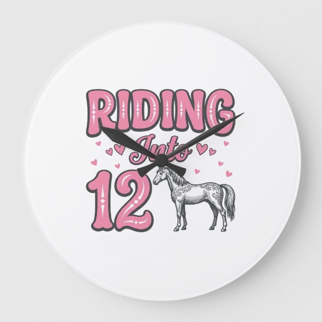 Riding Into 12 Horse Birthday Vector Design_1 Large Clock (Front)