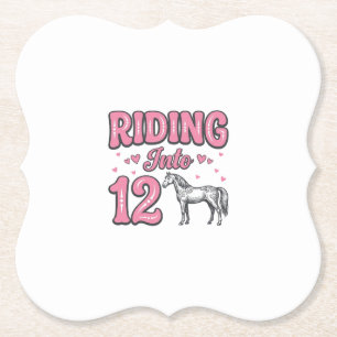 Riding Into 12 Horse Birthday Vector Design_1 Paper Coaster