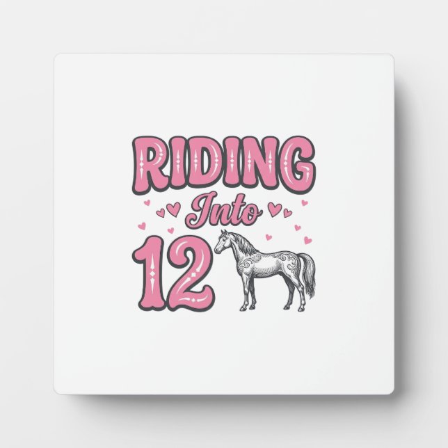 Riding Into 12 Horse Birthday Vector Design_1 Plaque (Front)