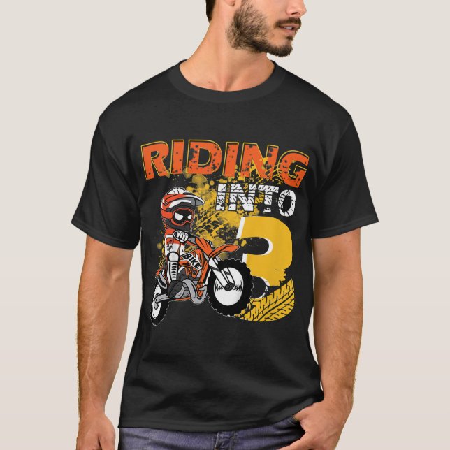 Riding Into 3 Years Old Dirt Biker 3rd Birthday Bo T-Shirt (Front)