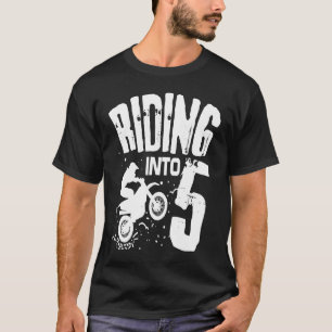 Riding Into 5 Funny Dirt Bike fifth Birthday Biker T-Shirt