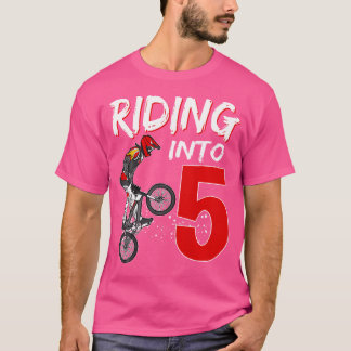 Riding Into 5 Year Old Birthday Boy Bmx Bike 5Th T-Shirt