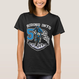 Riding Into 5 Years Old 5th Birthday Boy Dirt Bike T-Shirt
