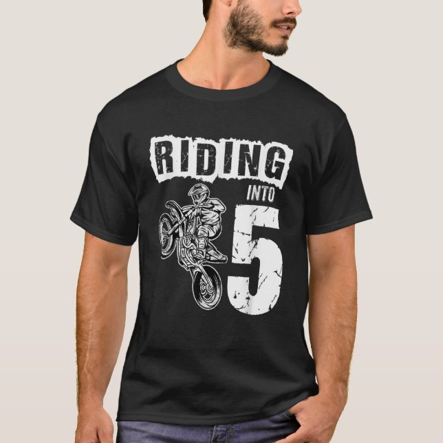 Riding Into 5 Years Old 5th Birthday Boy Dirt Bike T-Shirt (Front)