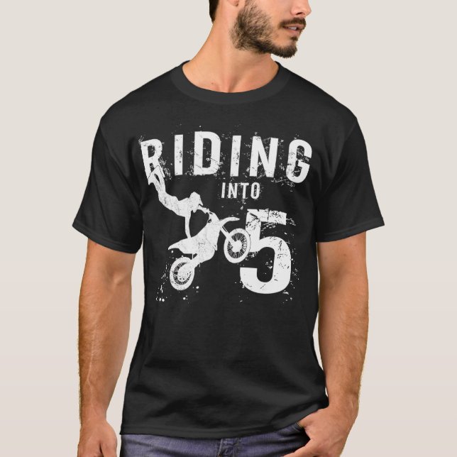 Riding Into 5 Years Old 5th Birthday Boy Dirt T-Shirt (Front)