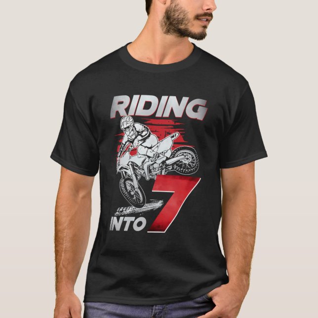 Riding Into 7 Dirt Bike 7 Years Old 7Th Birthday P T-Shirt (Front)