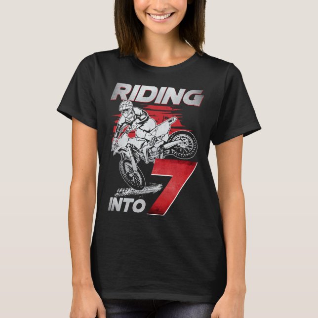 Riding Into 7 Dirt Bike 7 Years Old 7th Birthday P T-Shirt (Front)