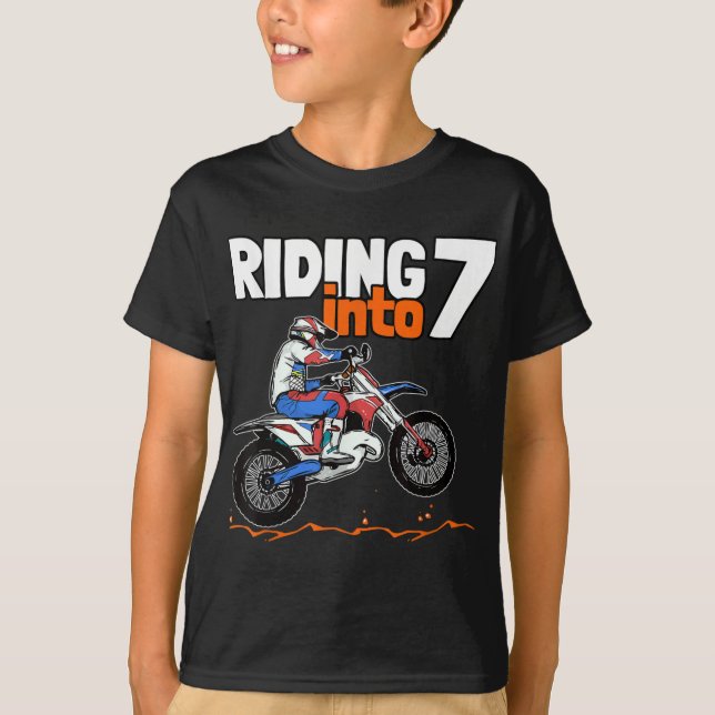 Riding into 7 Dirt Bike  7 Years Old Motocross Bir T-Shirt (Front)