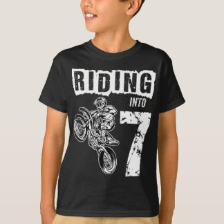 Riding Into 7 Years Old 7th Birthday Boy Dirt Bike T-Shirt