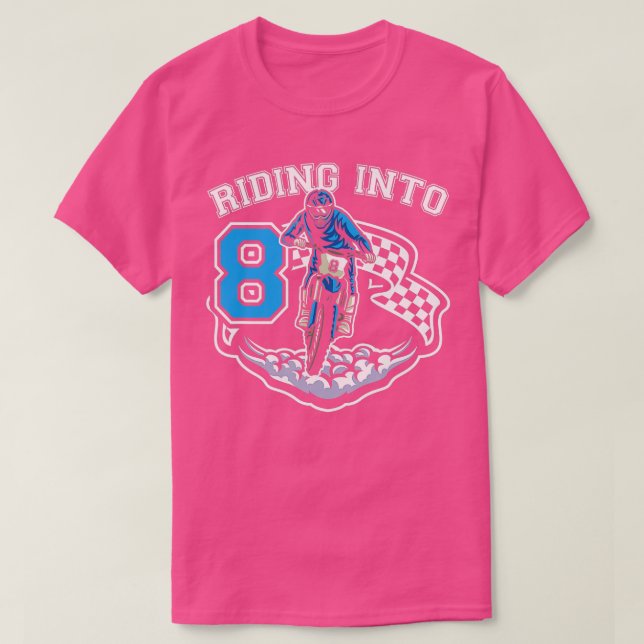 Riding Into 8 Years Old 8th Birthday Boy Dirt Bike T-Shirt (Design Front)