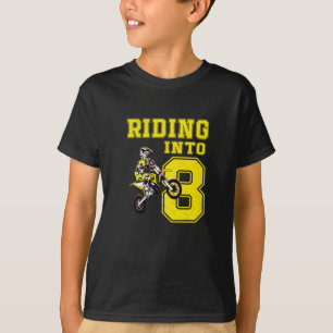 Riding Into 8 Years Old 8th Birthday Boy Dirt Bike T-Shirt