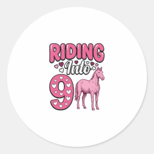 Riding Into 9 Horse Birthday Girl Vintage Shirt De Classic Round Sticker