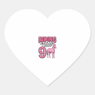 Riding Into 9 Horse Birthday Girl Vintage Shirt De Heart Sticker
