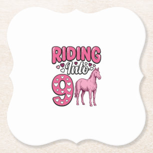 Riding Into 9 Horse Birthday Girl Vintage Shirt De Paper Coaster